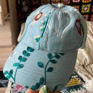 Embroidered blue denim floral hat Steve Madden